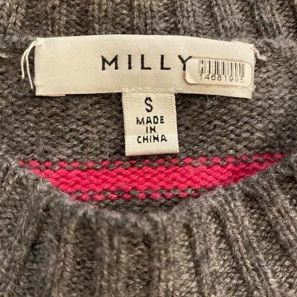 Milly Women’s Wool Cashmere Gray Pink WindowPane Pullover Crew Sweater S  NWOT - Picture 5 of 12